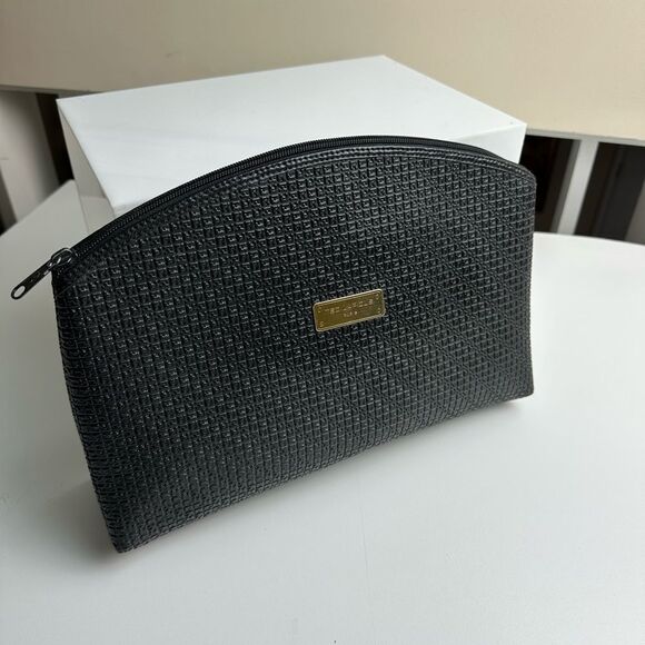 Ted Lapidus Paris Large Travel Cosmetic Bag Clutch Black Zip Top Closure - Picture 11 of 11